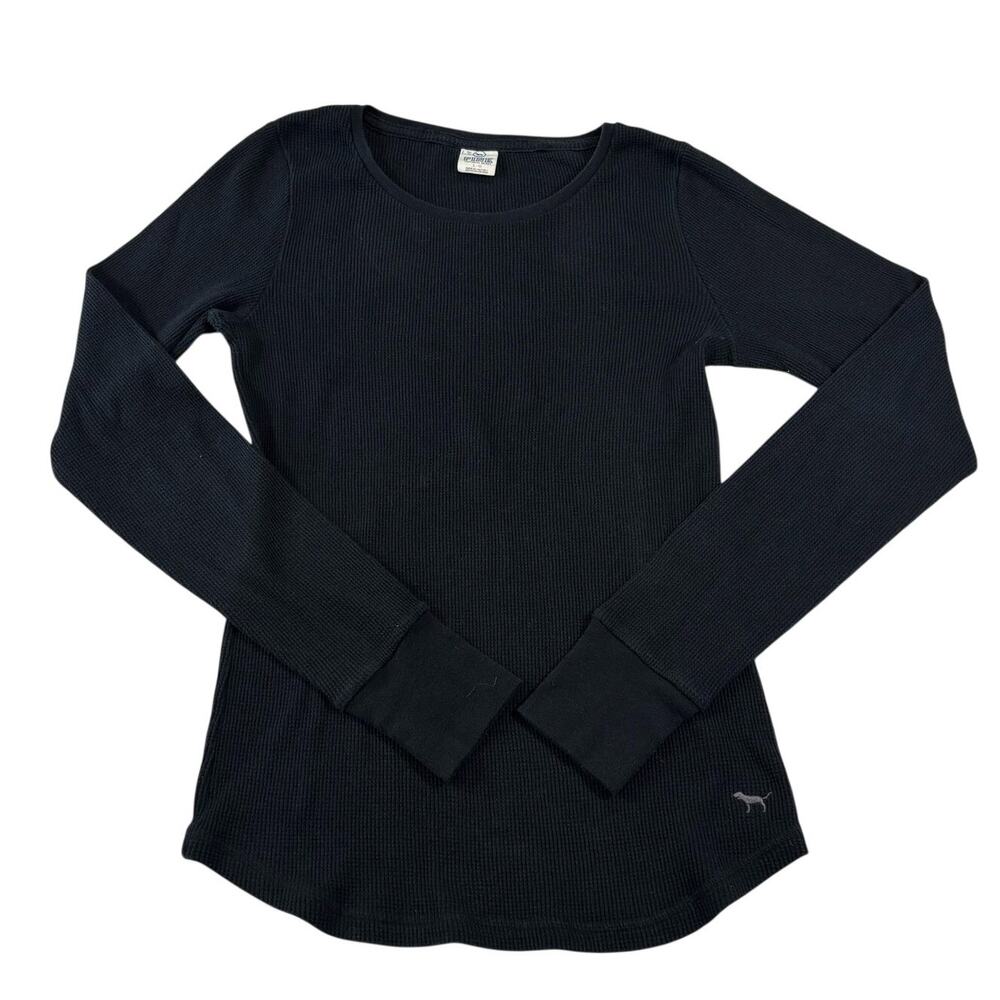 Y2K Pink Victoria's Secret Black Thermal Waffle Knit Long Sleeve, Size Large